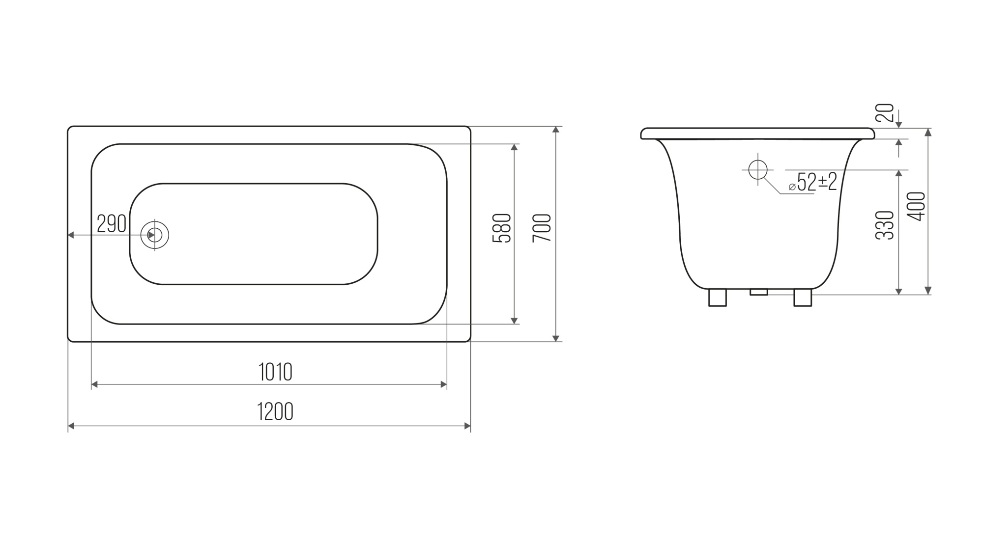 Ванна чугунная Classic 120х70+ножки, Goldman