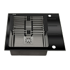 FABIA PROFI Мойка врезная 60х50см универс.ЧЁРНОЕ СТЕКЛО (8мм) и нержавеющая сталь+сифон+корзина 9502